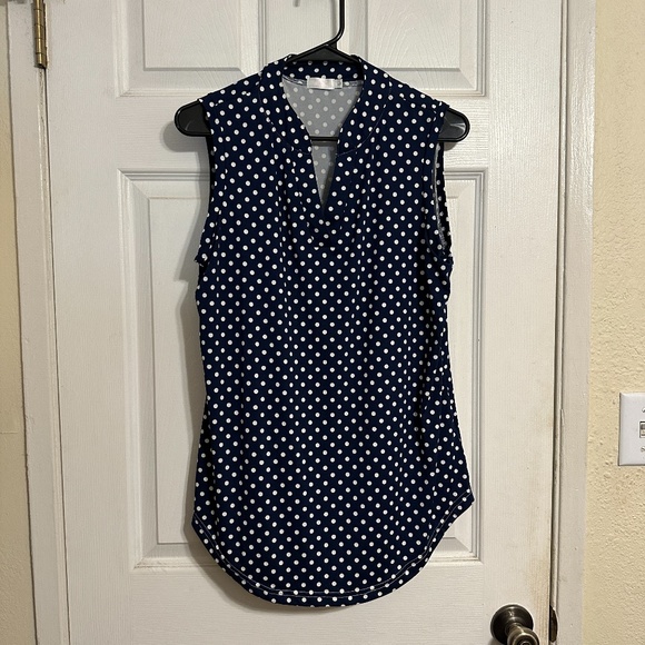 Blue Sleeveless Polkadot Blouse - Picture 2 of 4